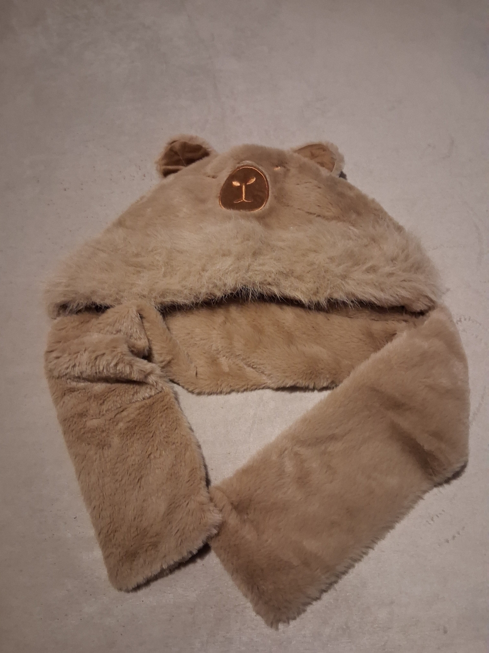 Cozy Plush Bear-Ear Hat with Scarf - Brown